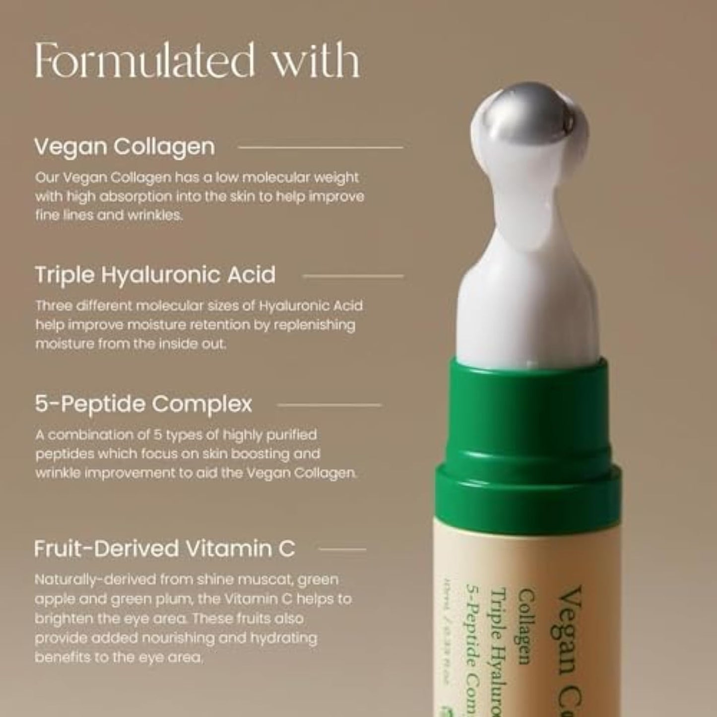 Vegan Collagen Eye Serum – With Triple Hyaluronic Acid and 5-Peptide Complex