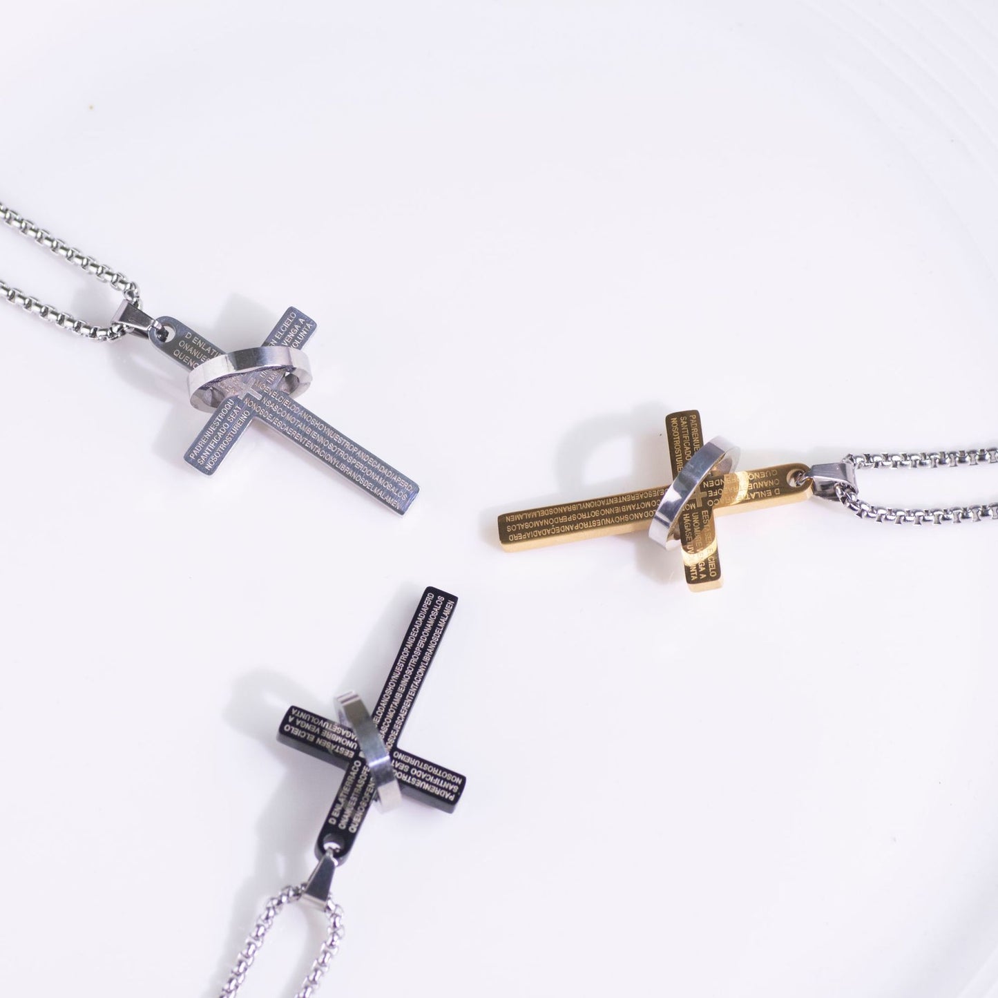 Stainless Steel Cross Bible Ring Necklace