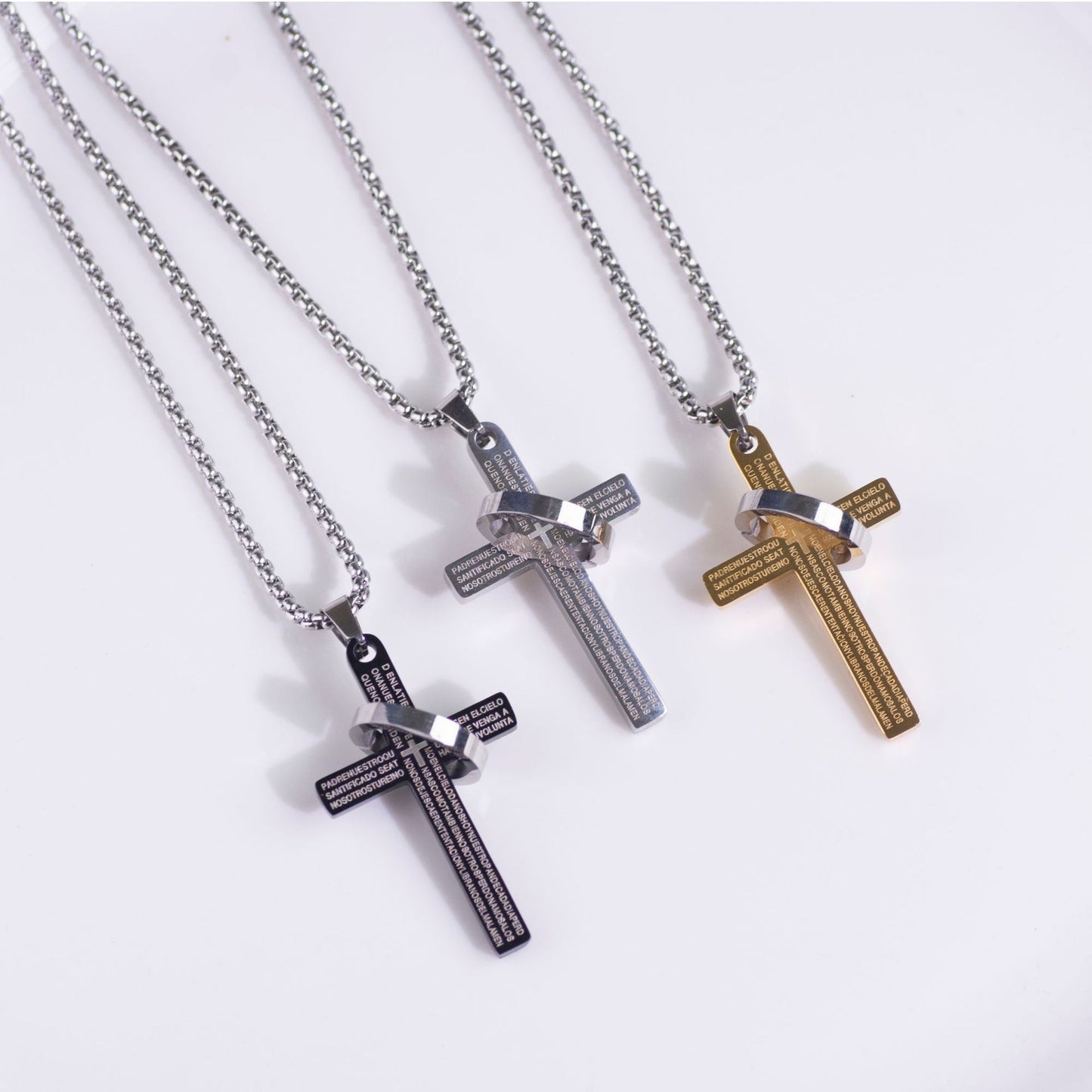 Stainless Steel Cross Bible Ring Necklace