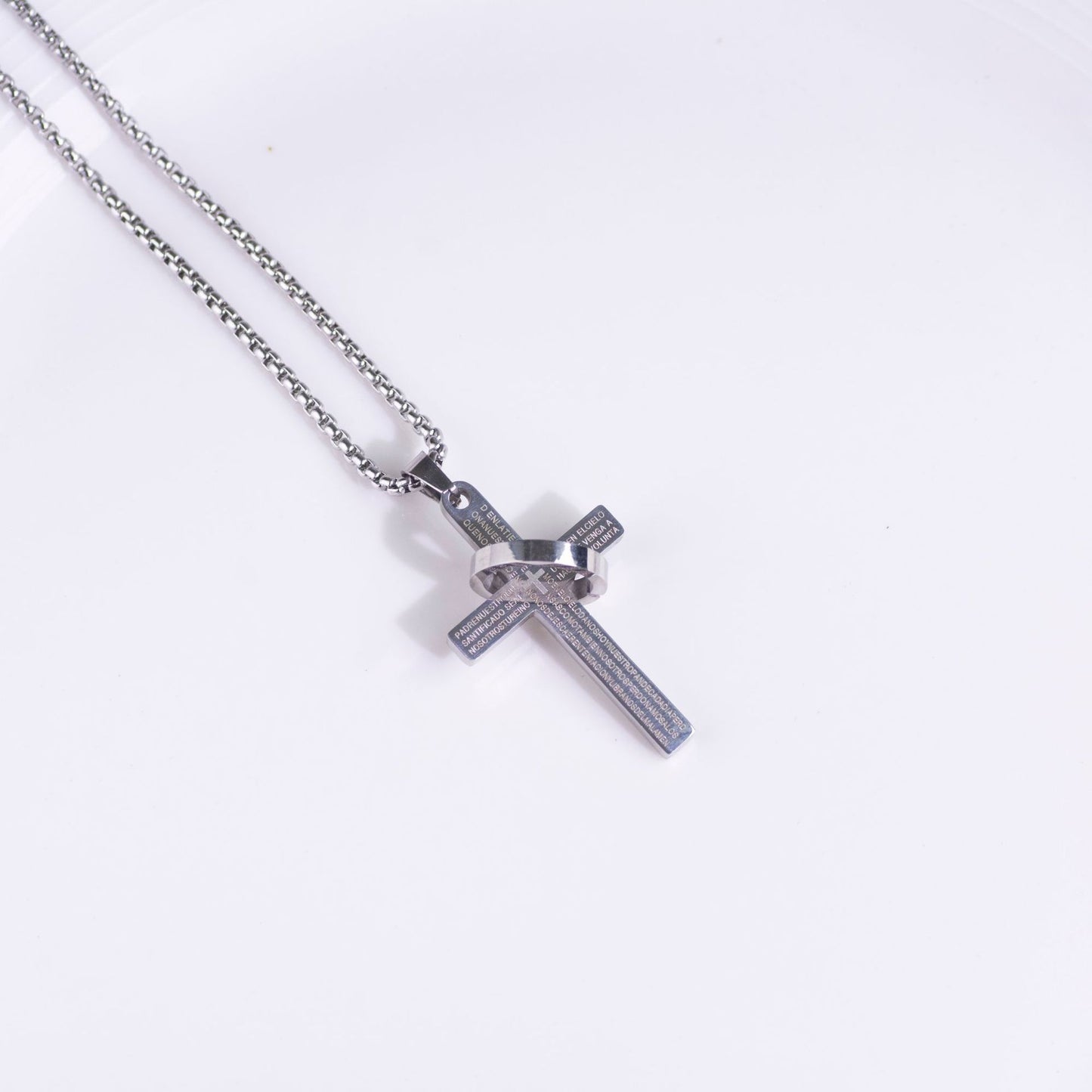 Stainless Steel Cross Bible Ring Necklace
