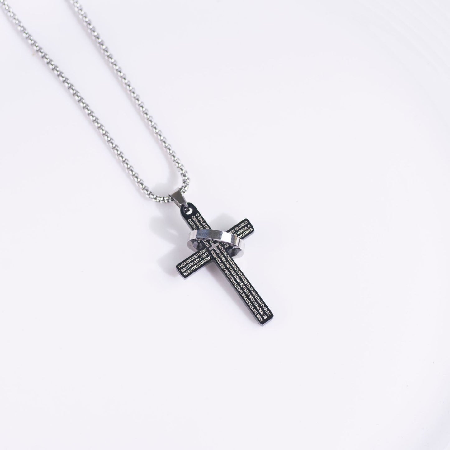 Stainless Steel Cross Bible Ring Necklace