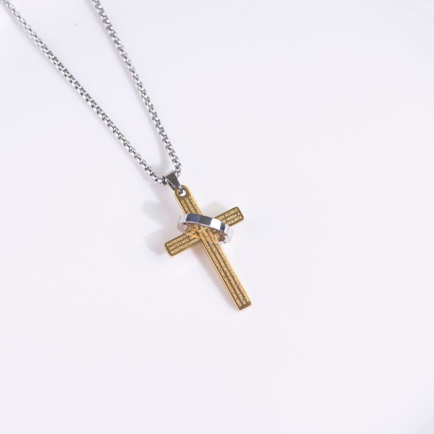 Stainless Steel Cross Bible Ring Necklace