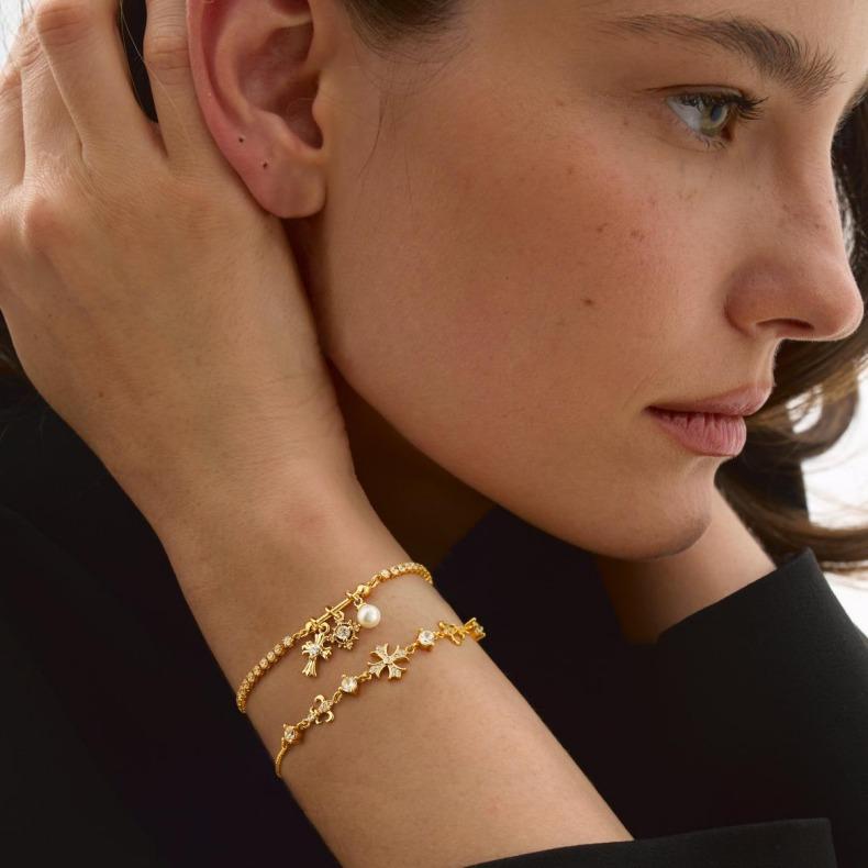 GANIA Double Bracelets for Women, Snowflake Cross Adjustable Double Layered Bracelets Sparkle Jewelry