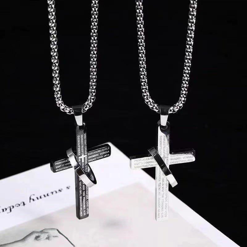 Stainless Steel Cross Bible Ring Necklace