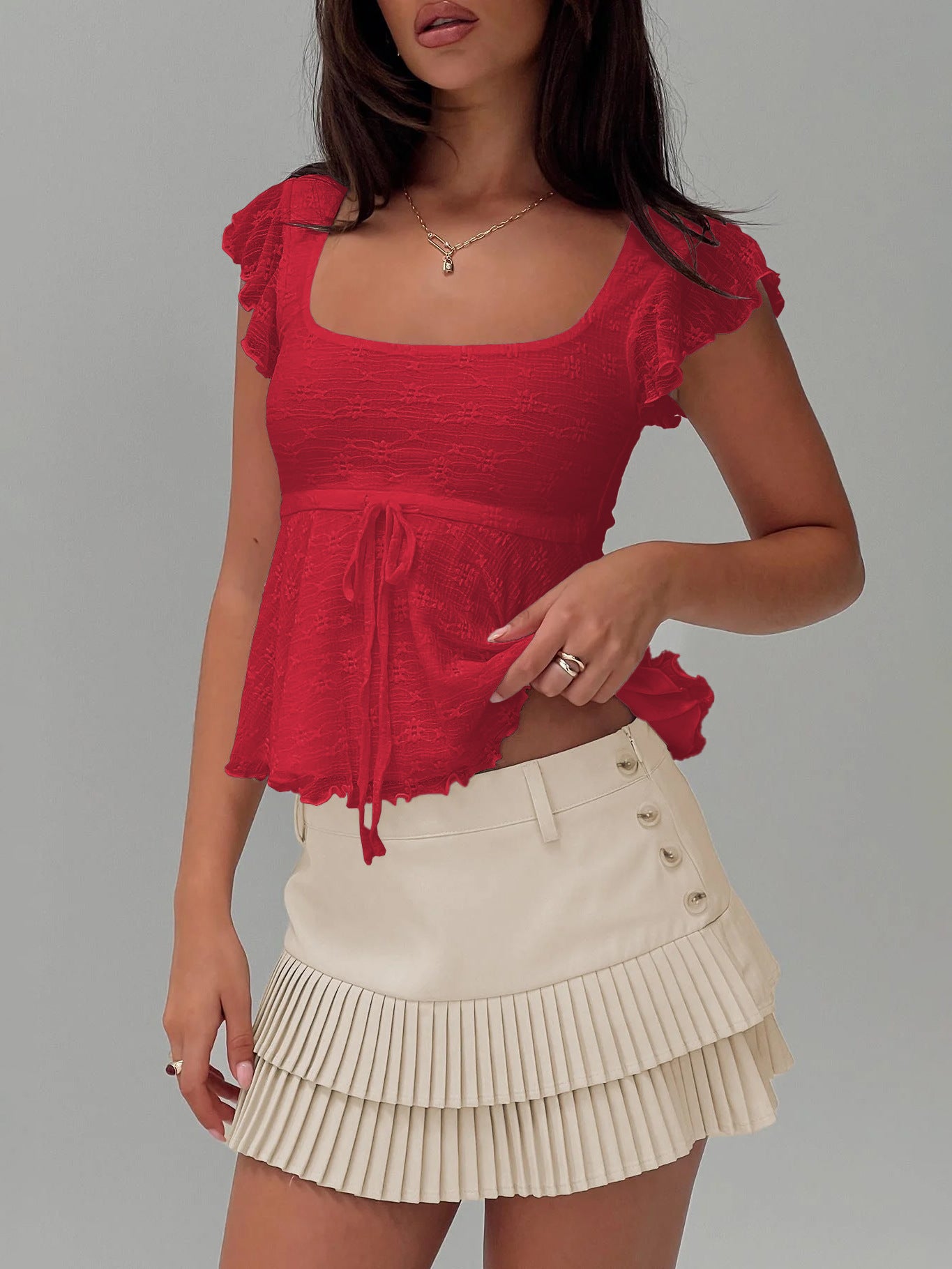Sweet Ruffled Square - Neck Top