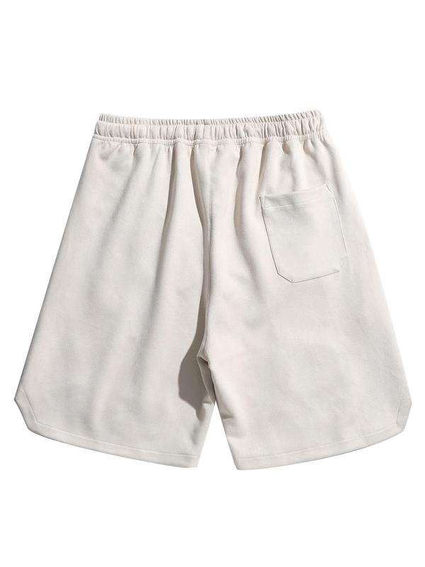 Men's Letter Embroidery Patched Drawstring Waist Suede Shorts