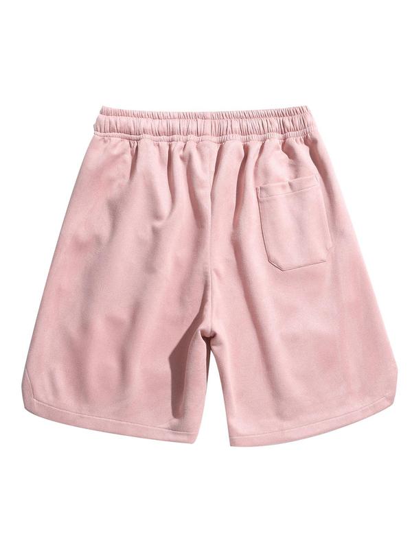 Men's Letter Embroidery Patched Drawstring Waist Suede Shorts