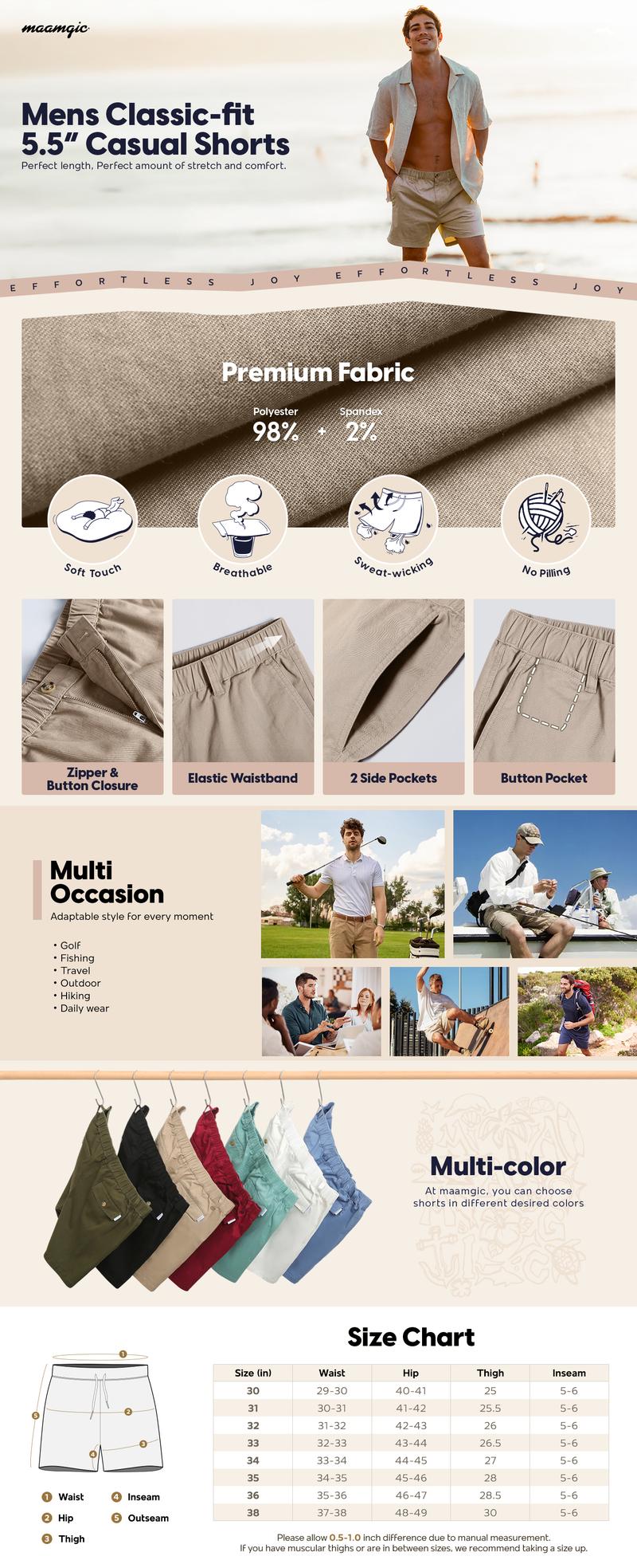 5.5 Inch Cotton Casual Wear Shorts - Mesh Fabric, Pockets, Zipper, Comfortable Fit, Ideal for Men Tropical Wetsuit Belt Spandex Menswear Plain Beige