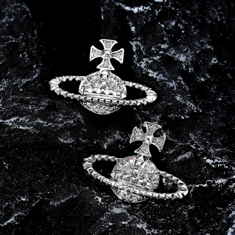 Elegent Saturn Diamond Earrings-S925 Needles