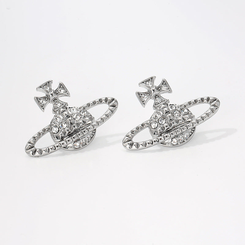 Elegent Saturn Diamond Earrings-S925 Needles