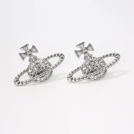 Elegent Saturn Diamond Earrings-S925 Needles
