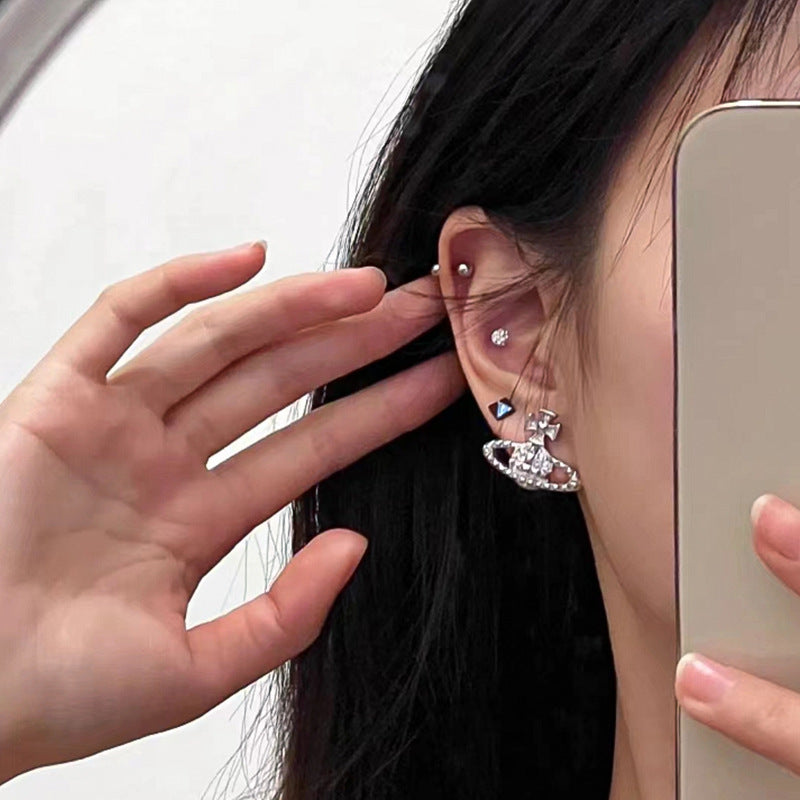 Elegent Saturn Diamond Earrings-S925 Needles